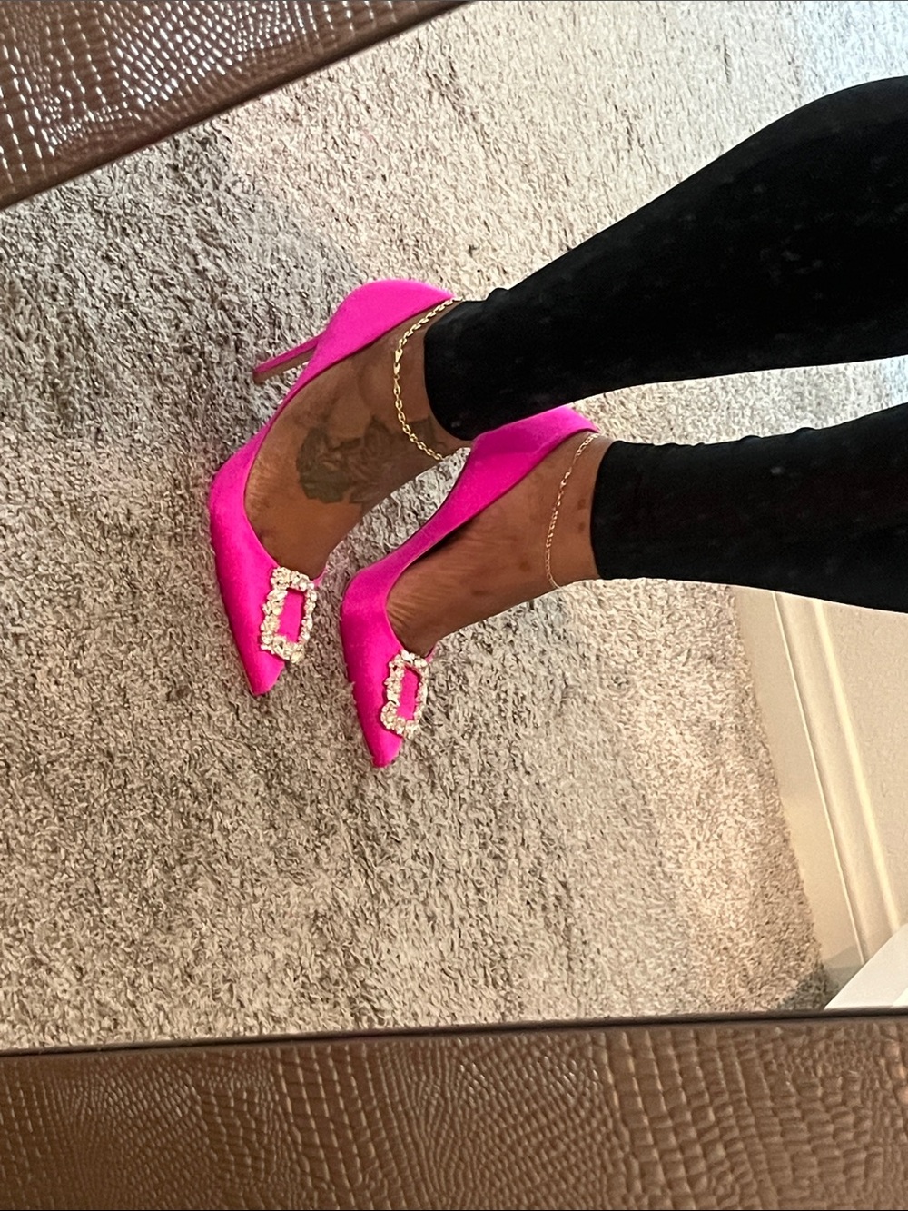 Badgley Mischka Fuchsia Pointed-Toe Crystal Buckle Flats - Women's - Picture 2 of 6
